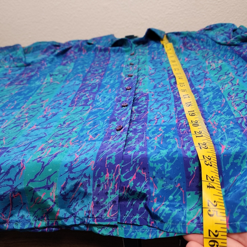 Vintage 80s Gailord Blue Polyester Button Front Blouse - Picture 9 of 9